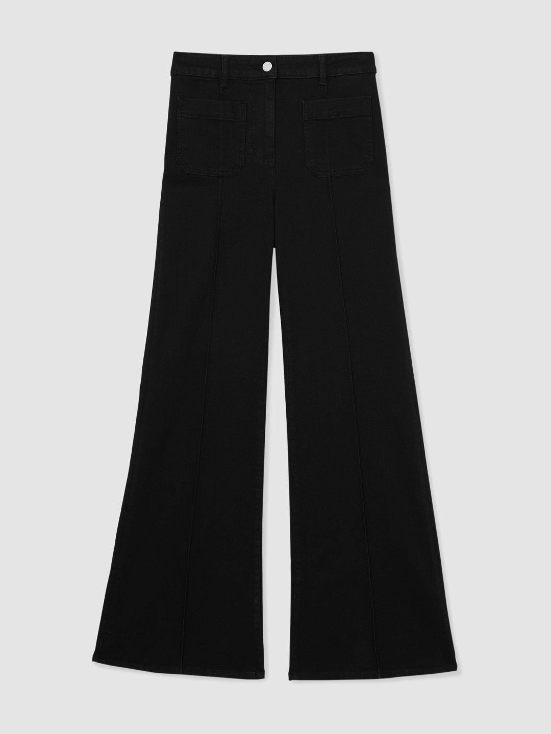 Petite Patch-Pocket Flared Jeans Black | Womens