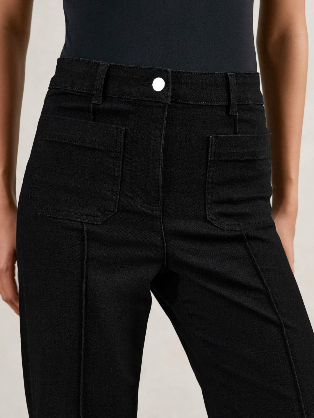 Petite Patch-Pocket Flared Jeans Black | Womens