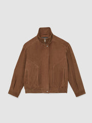 Suede Funnel-Neck Bomber Jacket Tan | Womens