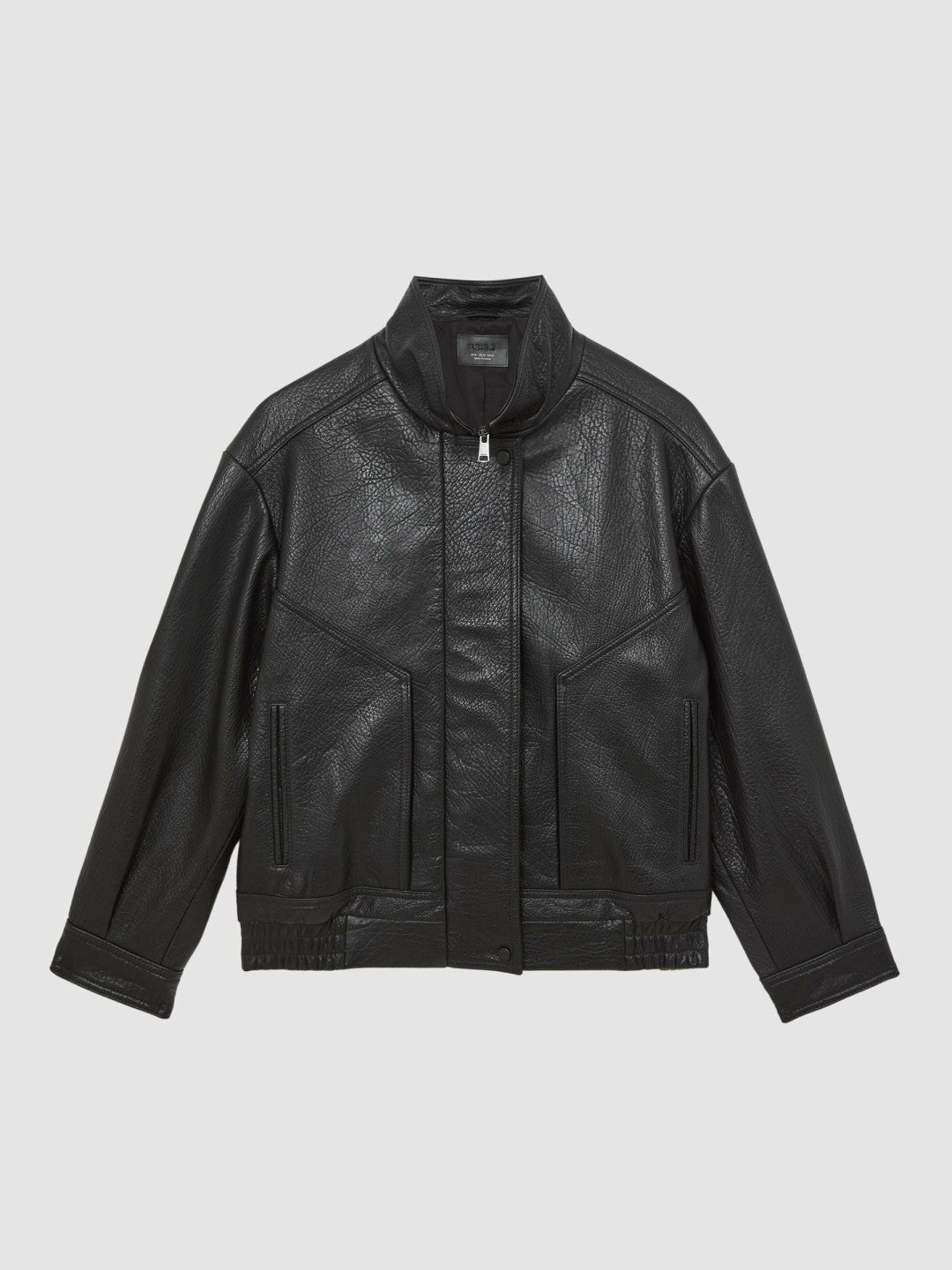 Oversize Grained-Leather Bomber Jacket Black | Womens