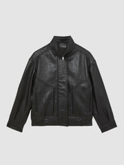 Oversize Grained-Leather Bomber Jacket Black | Womens