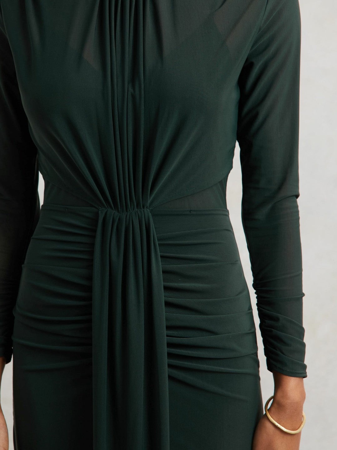 Petite Ruched Long-Sleeve Maxi Dress Dark Green | Womens