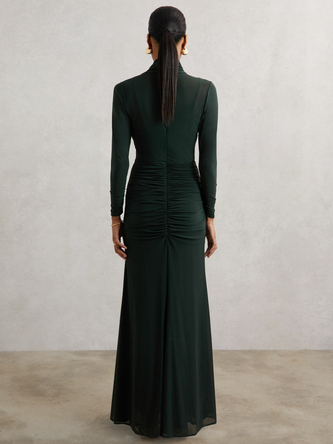 Petite Ruched Long-Sleeve Maxi Dress Dark Green | Womens