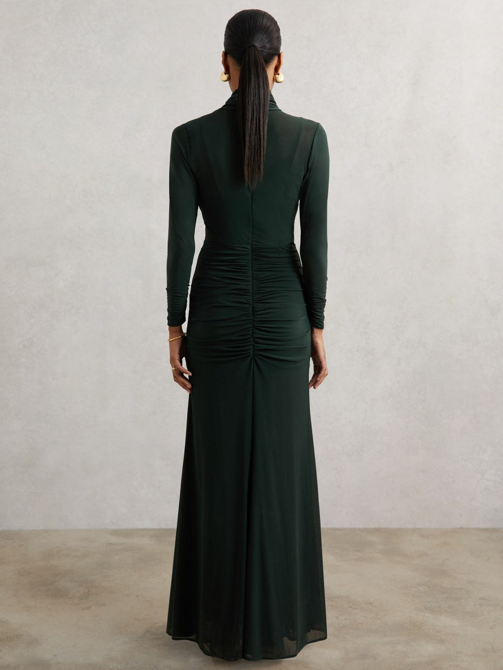 Petite Ruched Long-Sleeve Maxi Dress Dark Green | Womens