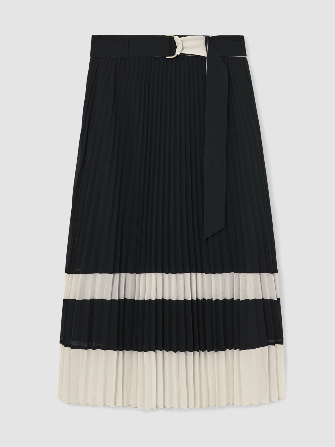 Belted Pleated Midi Skirt Navy/Ivory | Womens