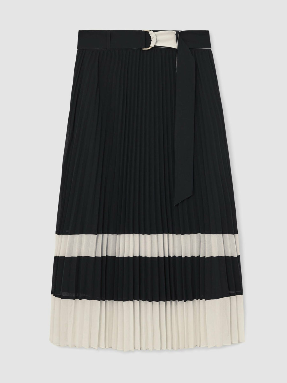 Belted Pleated Midi Skirt Navy/Ivory | Womens
