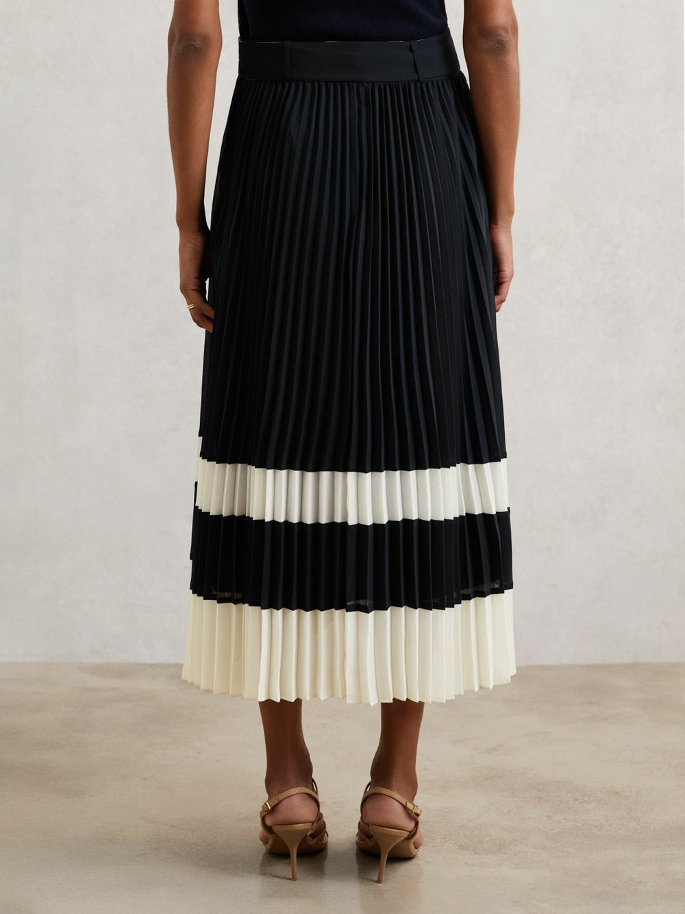 Belted Pleated Midi Skirt Navy/Ivory | Womens