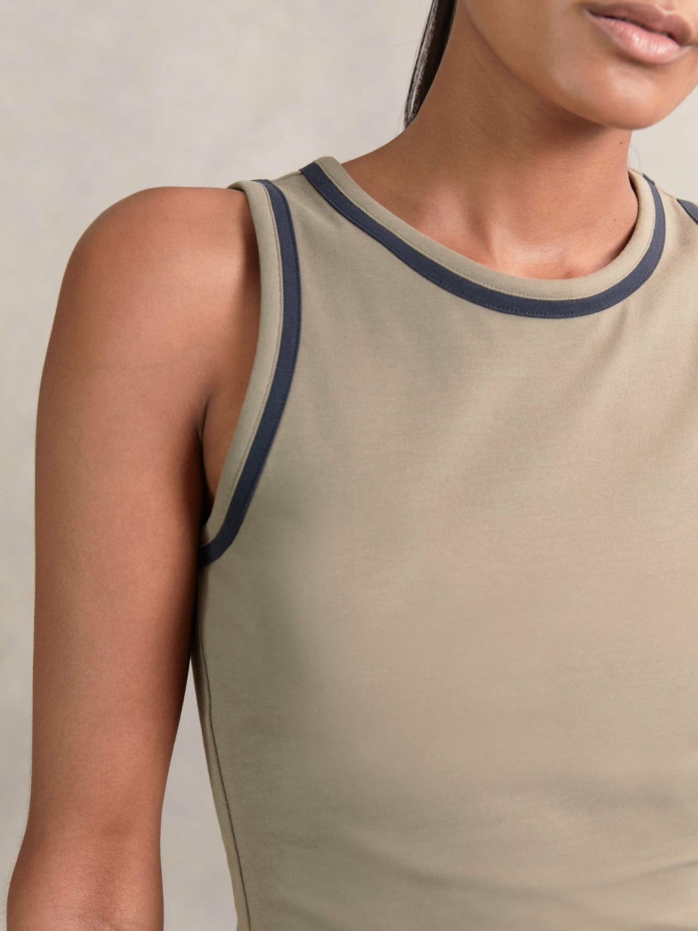 Stretch-Cotton Jersey Tipped Vest Khaki Green/Navy | Womens
