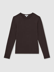 Cotton Crew-Neck Long-Sleeve T-Shirt With Stretch Plum Purple | Womens