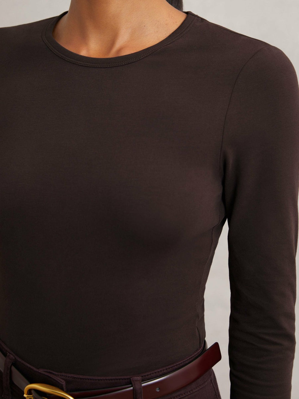 Cotton Crew-Neck Long-Sleeve T-Shirt With Stretch Plum Purple | Womens