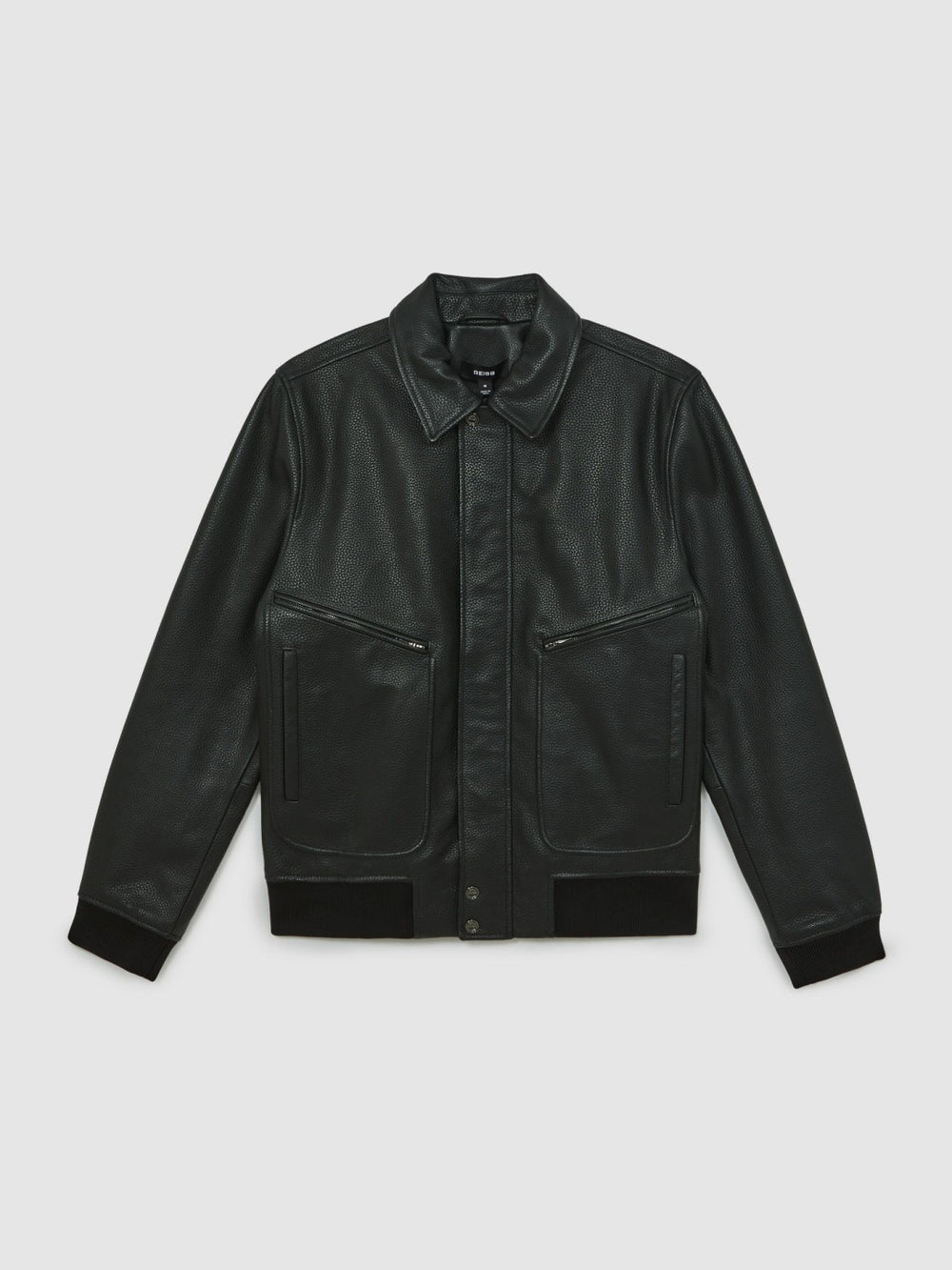 Grained Leather Zip Through Jacket Black | Mens