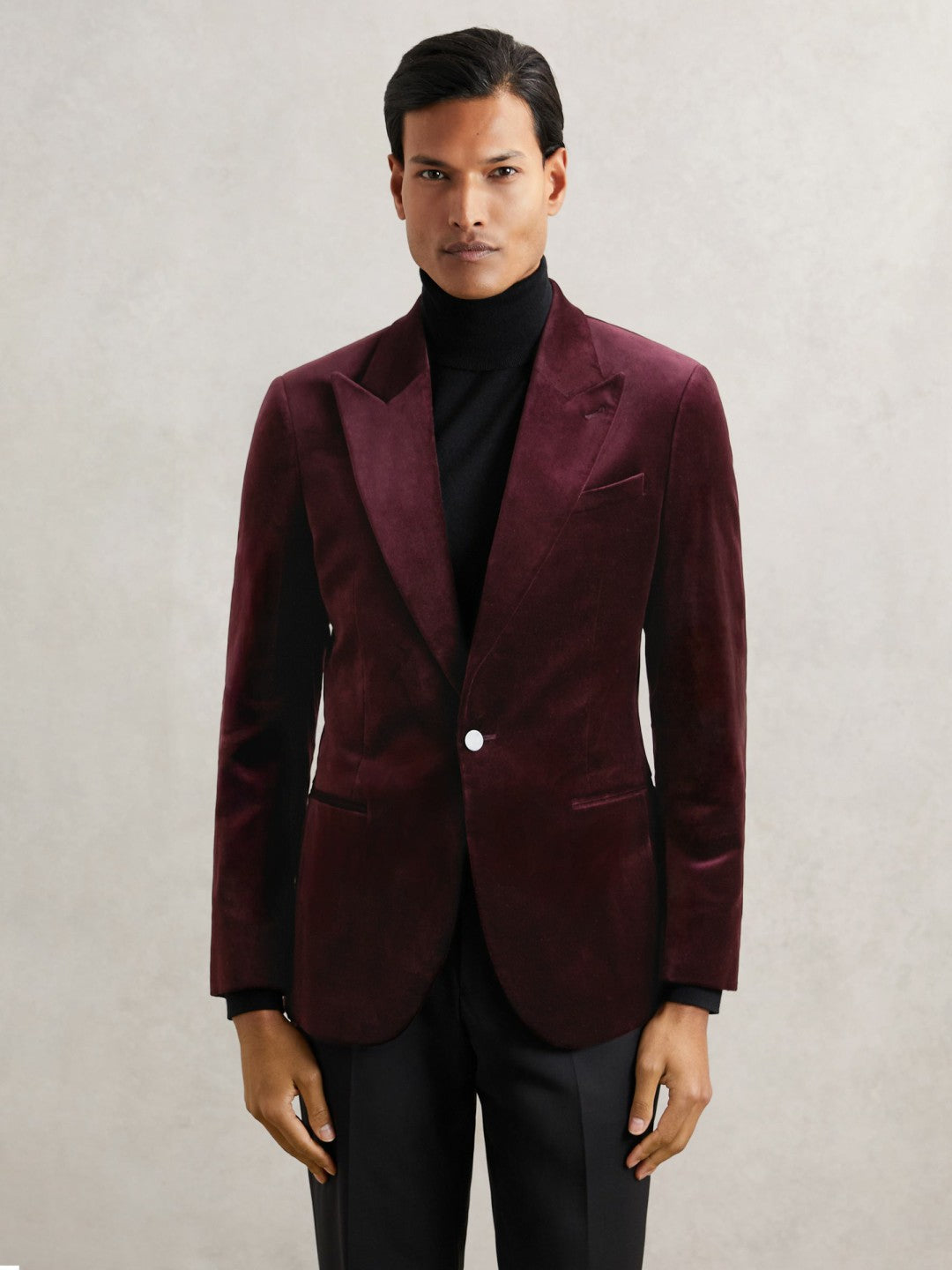 Single-Breasted Velvet Blazer Regular-Fit Bordeaux | Mens