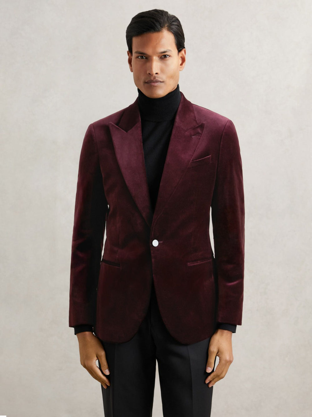 Single-Breasted Velvet Blazer Regular-Fit Bordeaux | Mens