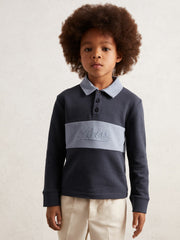 13-14 yrs Cotton Logo-Embroidery Rugby Polo Shirt Airforce Blue/Navy Blue | Children