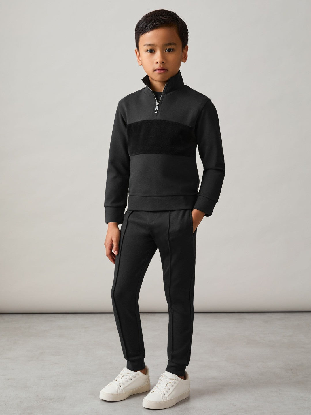 3-9 yrs Interlock Velour-Panel Zip Sweatshirt Black | Children