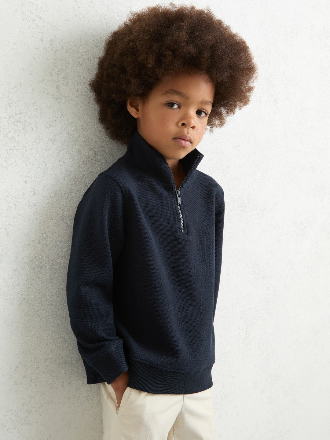 3-9 yrs Textured Half-Zip Sweatshirt with Cotton Navy | Children
