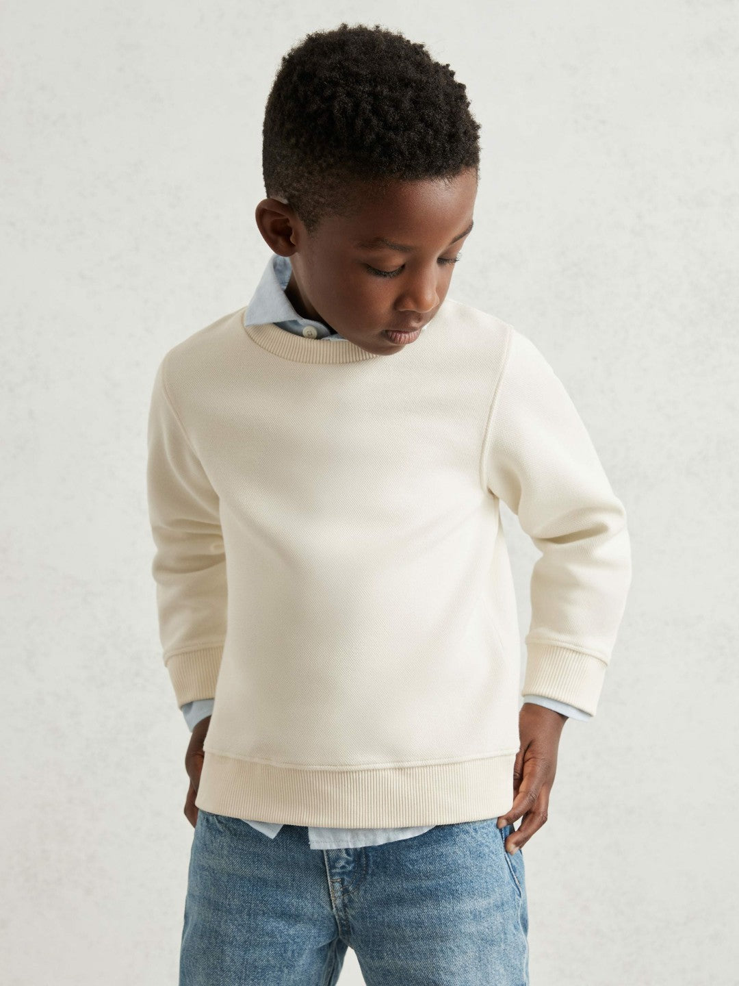 13-14 yrs Cotton-Blend Textured Sweatshirt Off White | Children