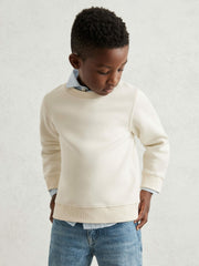 13-14 yrs Cotton-Blend Textured Sweatshirt Off White | Children