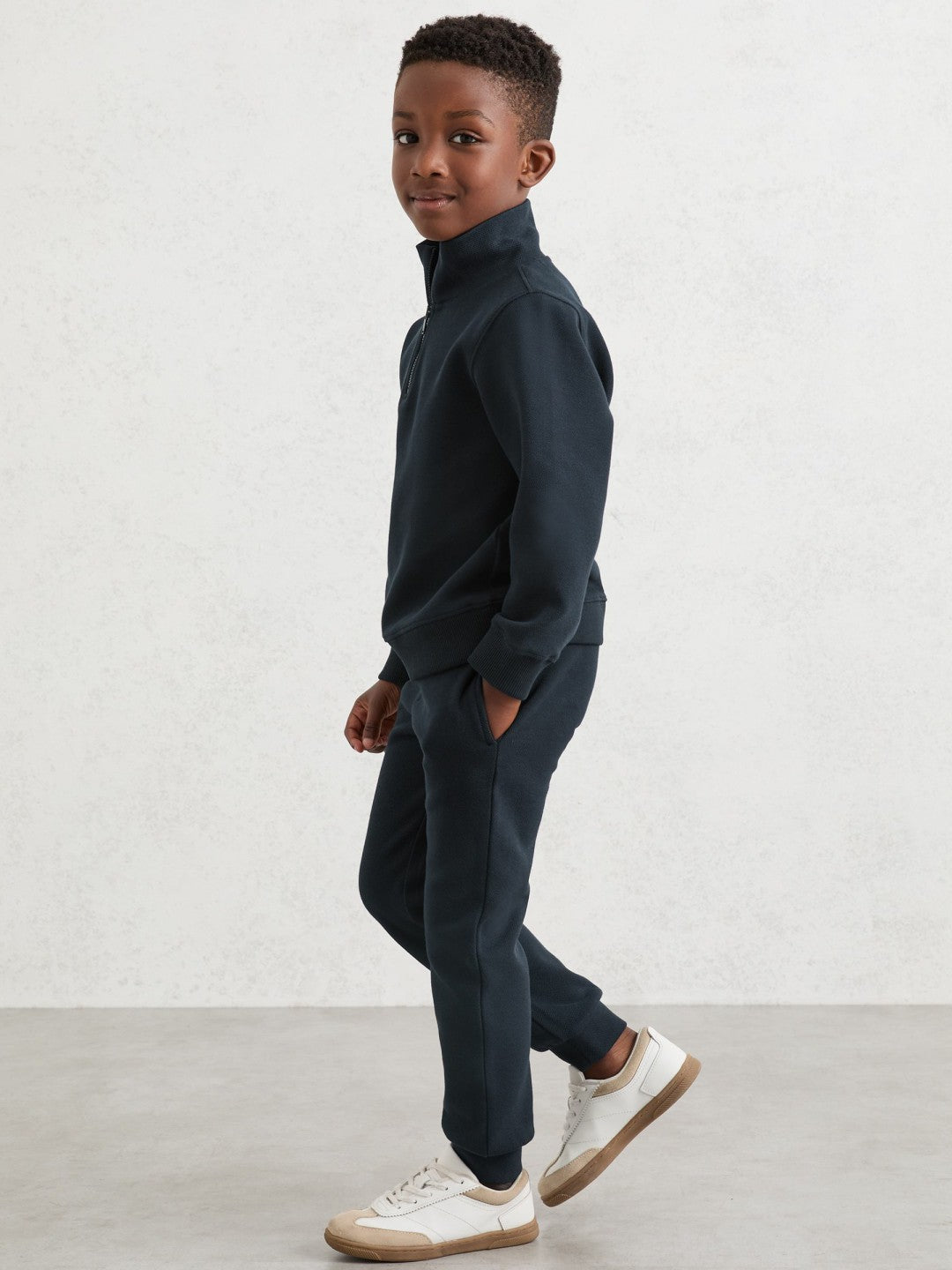Cotton-Blend Textured Cuffed Joggers Navy | Children