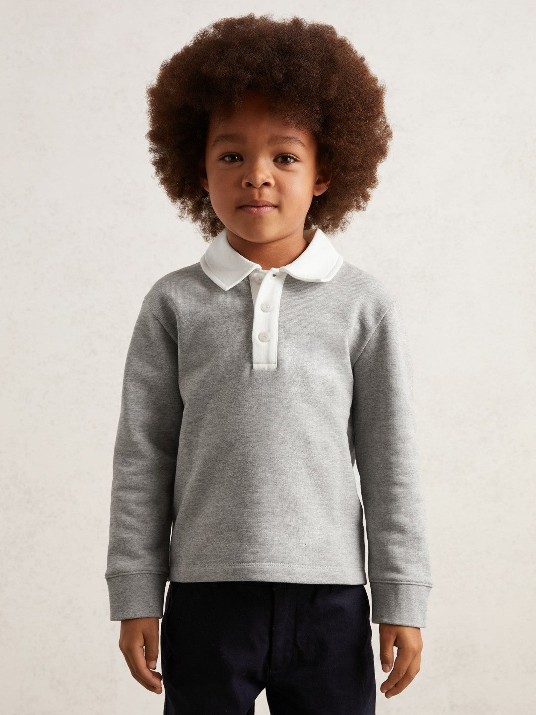 Cotton Half-Button Rugby Polo Shirt Grey Marl/White | Children