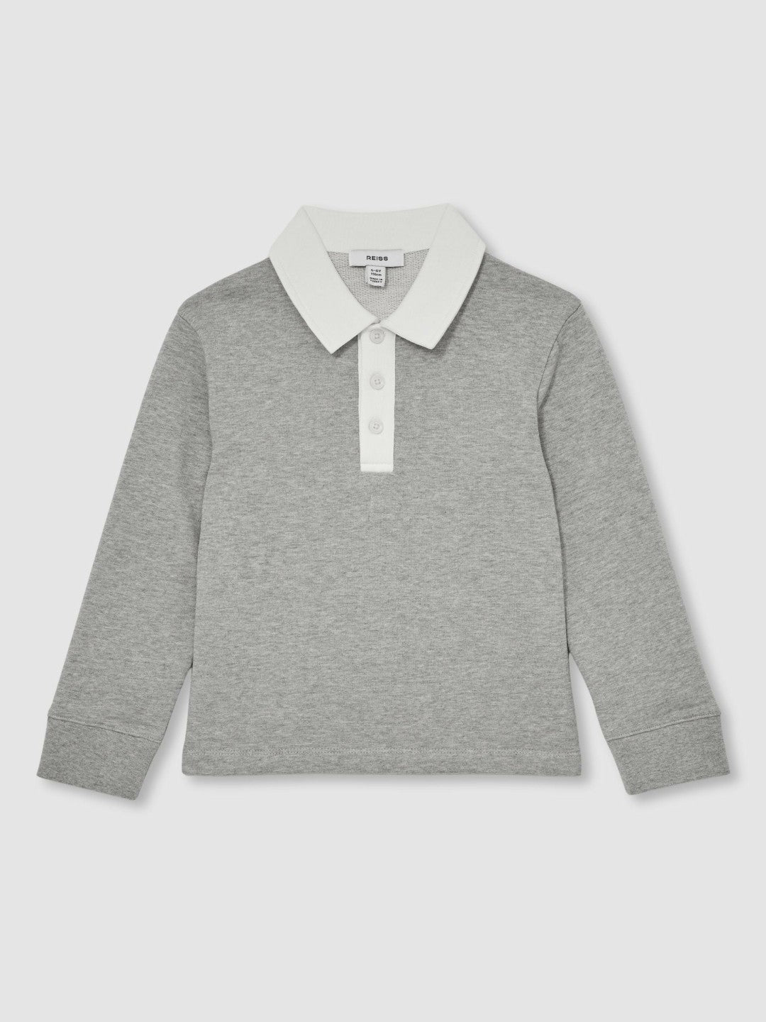 Cotton Half-Button Rugby Polo Shirt Grey Marl/White | Children