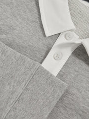 Cotton Half-Button Rugby Polo Shirt Grey Marl/White | Children