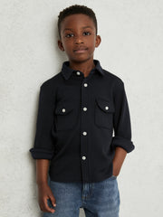 9-13 yrs Waffle-Textured Twin-Pocket Overshirt Navy | Children