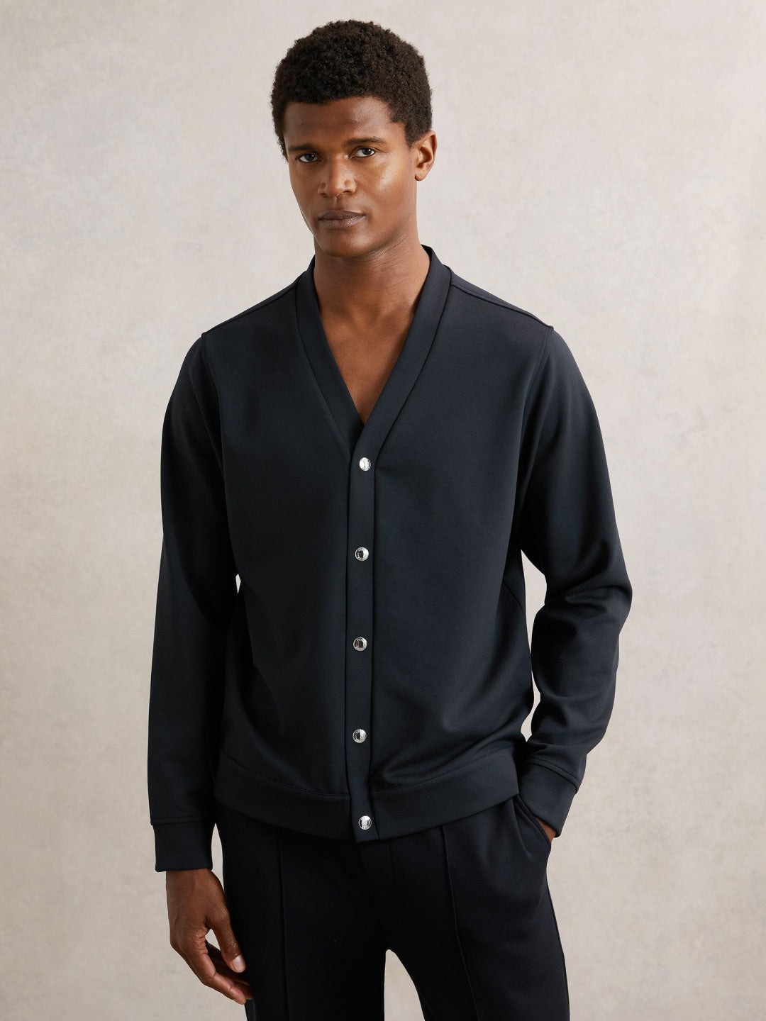 V-Neck Interlock Jersey Cardigan Navy | Mens
