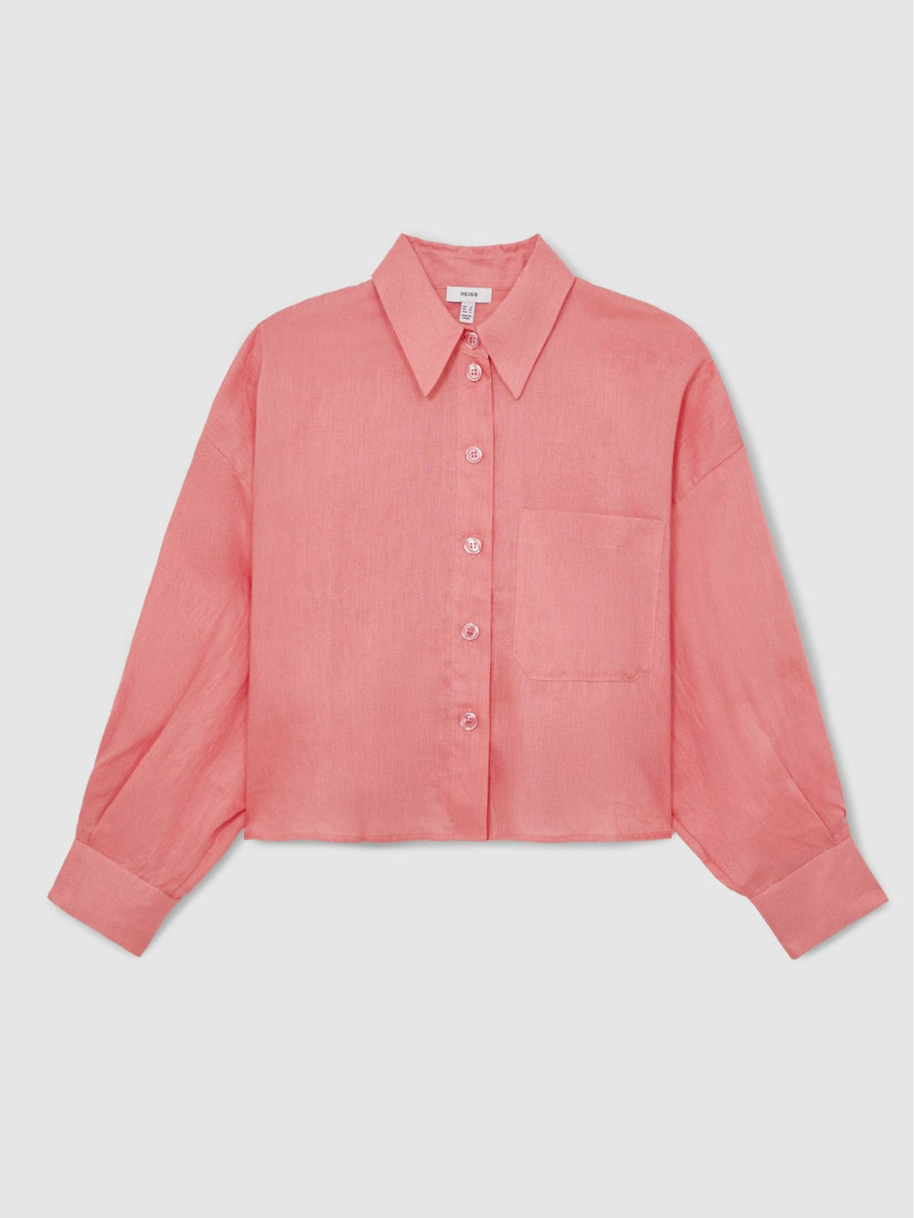 Oversize Linen Cropped Shirt Pink | Womens