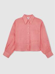 Oversize Linen Cropped Shirt Pink | Womens