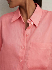Oversize Linen Cropped Shirt Pink | Womens
