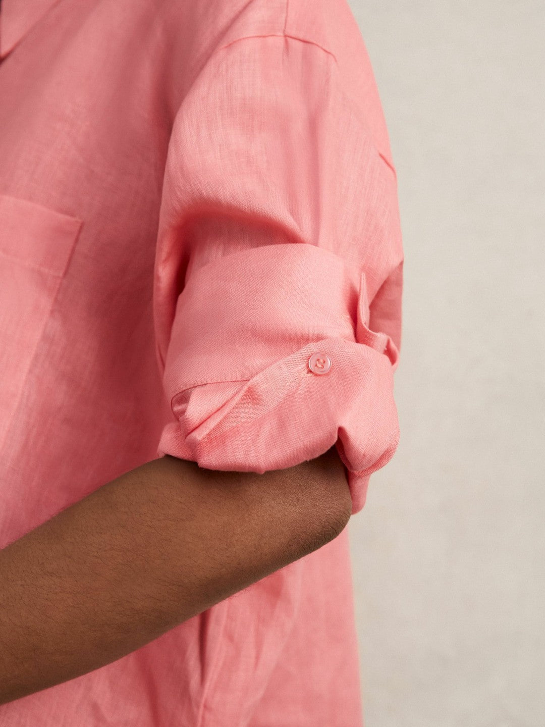 Oversize Linen Cropped Shirt Pink | Womens