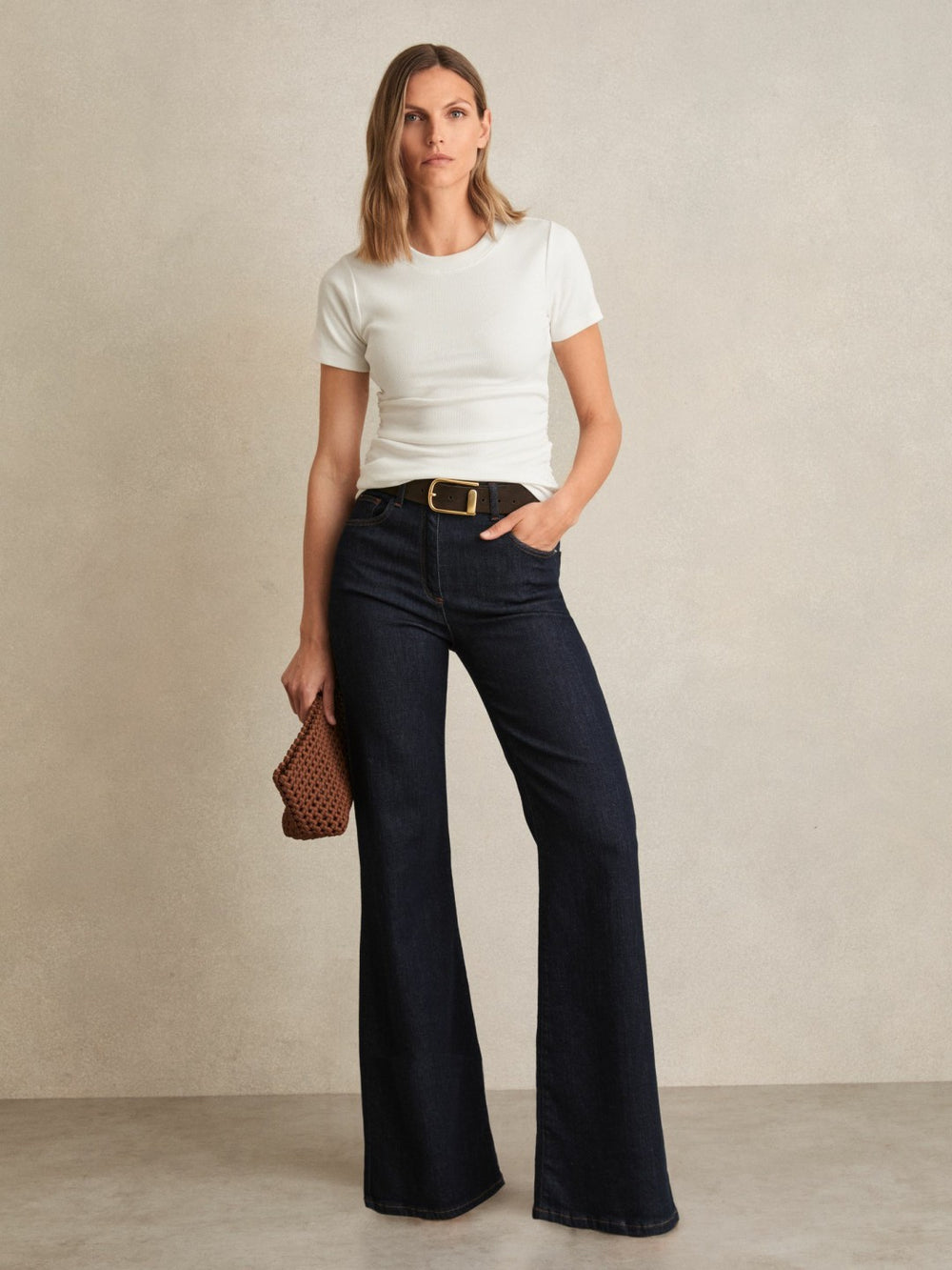 Stretch-Cotton Ruched Ribbed T-Shirt White | Womens