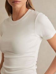 Stretch-Cotton Ruched Ribbed T-Shirt White | Womens