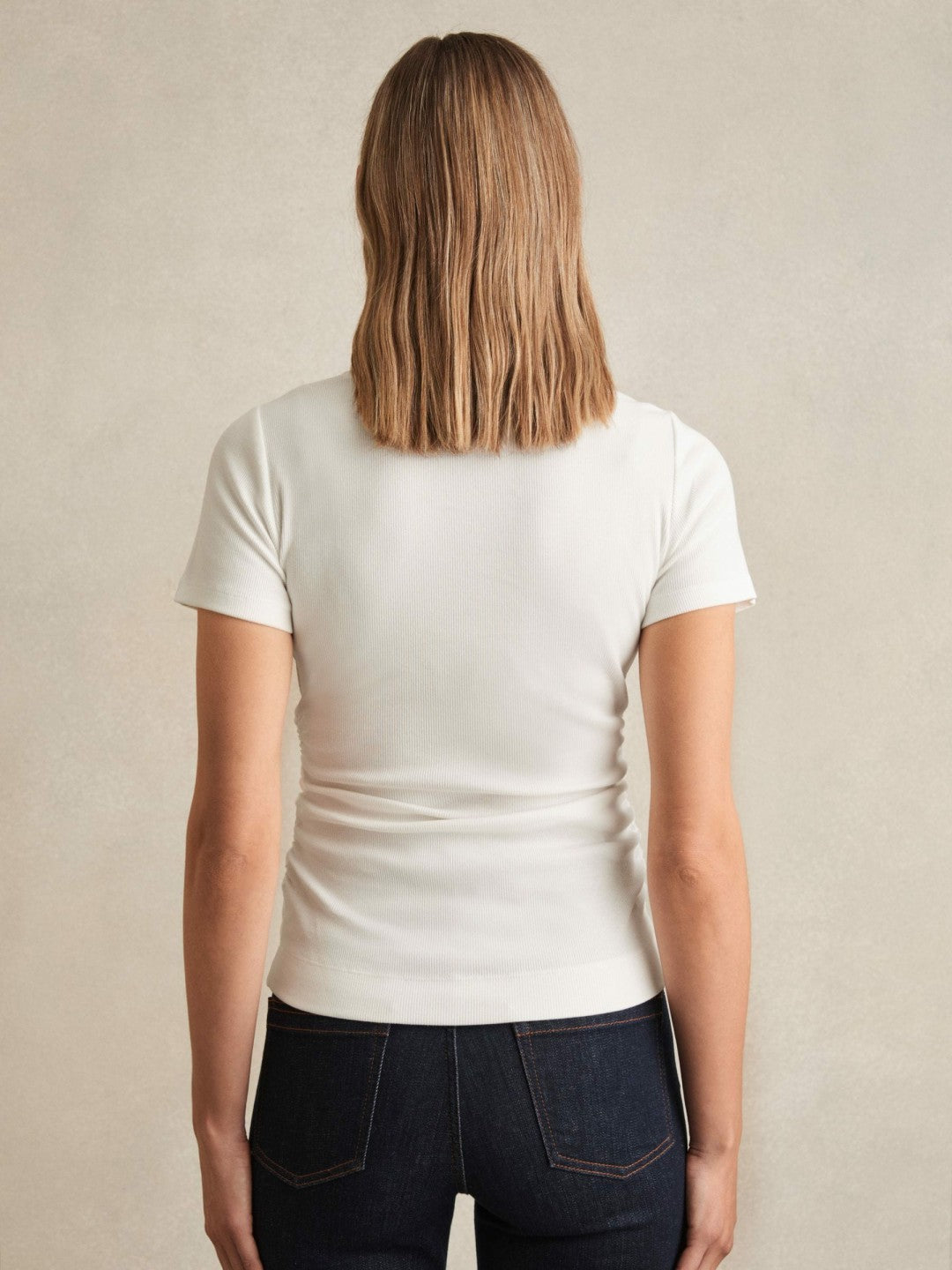 Stretch-Cotton Ruched Ribbed T-Shirt White | Womens
