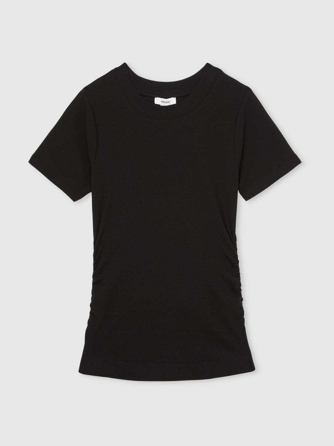 Stretch-Cotton Ruched Ribbed T-Shirt Black | Womens