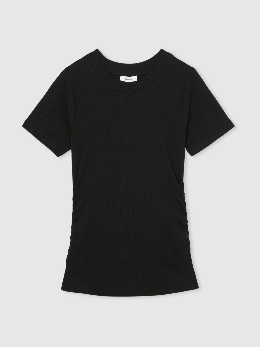 Stretch-Cotton Ruched Ribbed T-Shirt Black | Womens