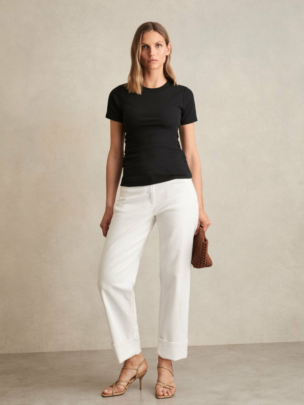 Stretch-Cotton Ruched Ribbed T-Shirt Black | Womens