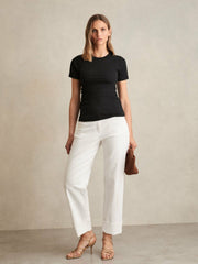 Stretch-Cotton Ruched Ribbed T-Shirt Black | Womens