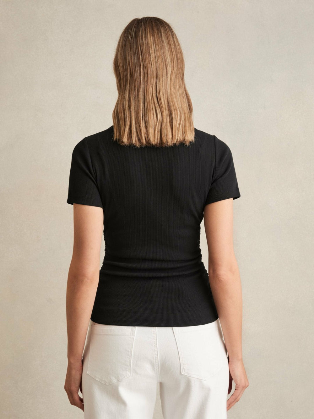 Stretch-Cotton Ruched Ribbed T-Shirt Black | Womens