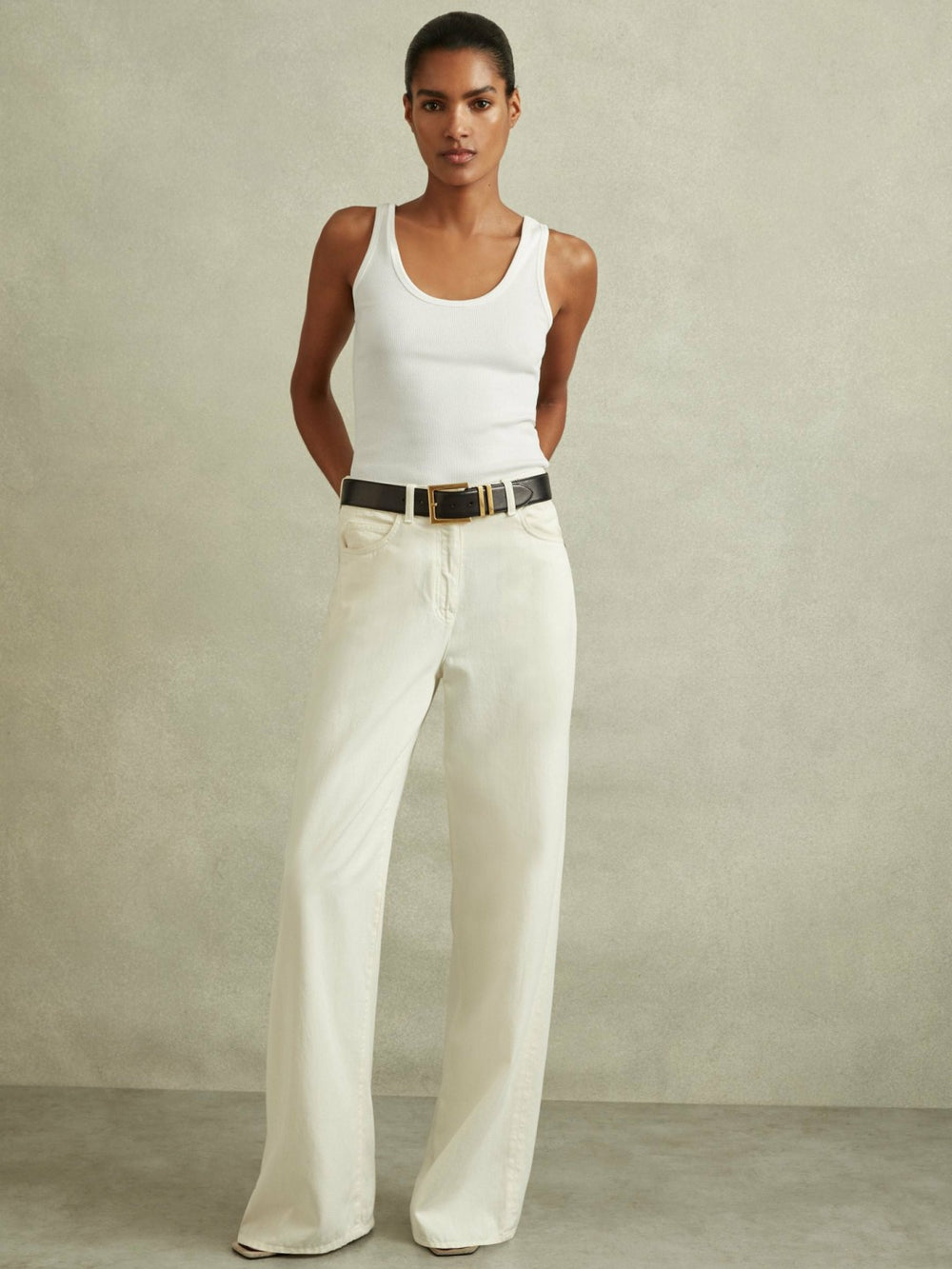 Stretch-Cotton Ribbed Vest White | Womens