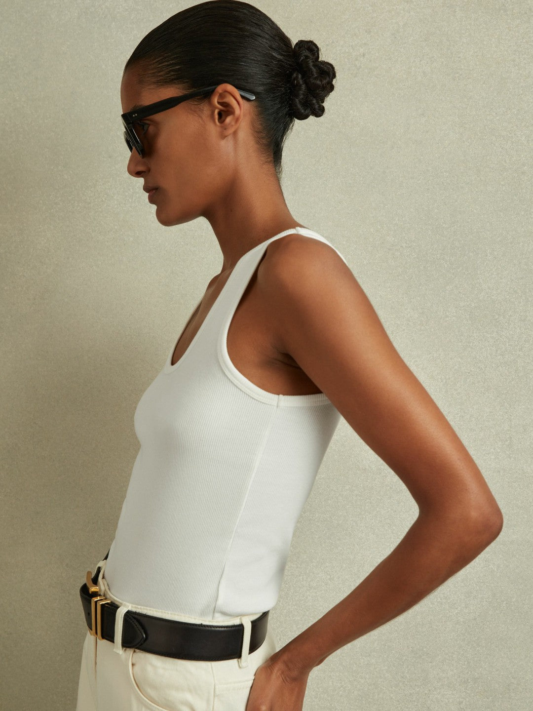 Stretch-Cotton Ribbed Vest White | Womens