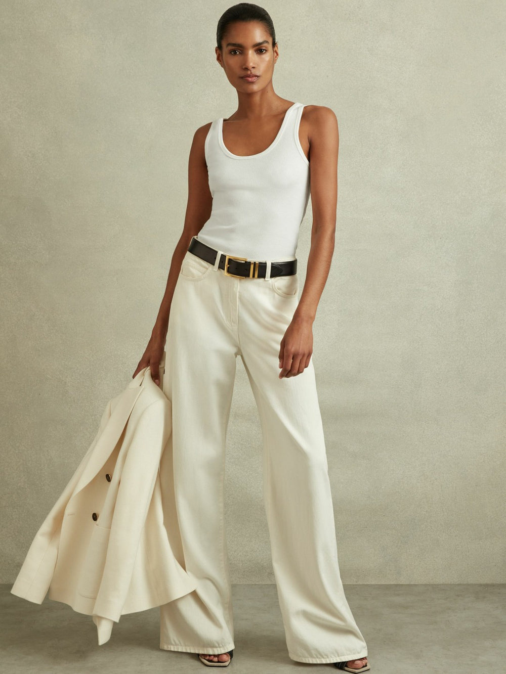 Stretch-Cotton Ribbed Vest White | Womens