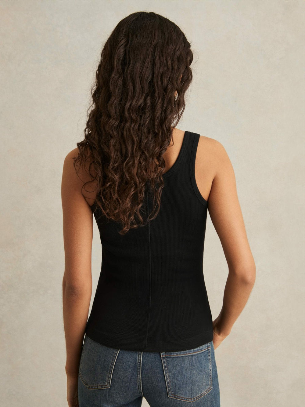 Stretch-Cotton Ribbed Vest Black | Womens