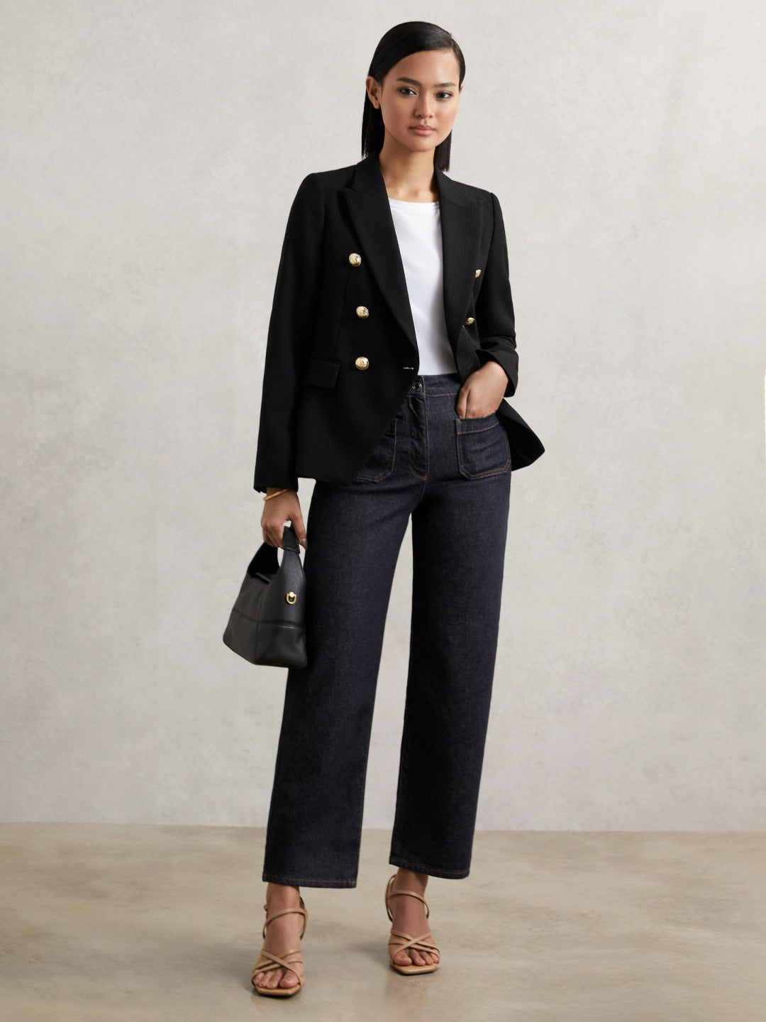 Petite Straight Leg Patch Pocket Jeans Dark Blue | Womens