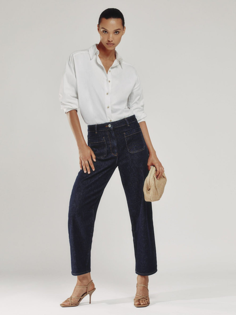 Petite Straight Leg Patch Pocket Jeans Dark Blue | Womens