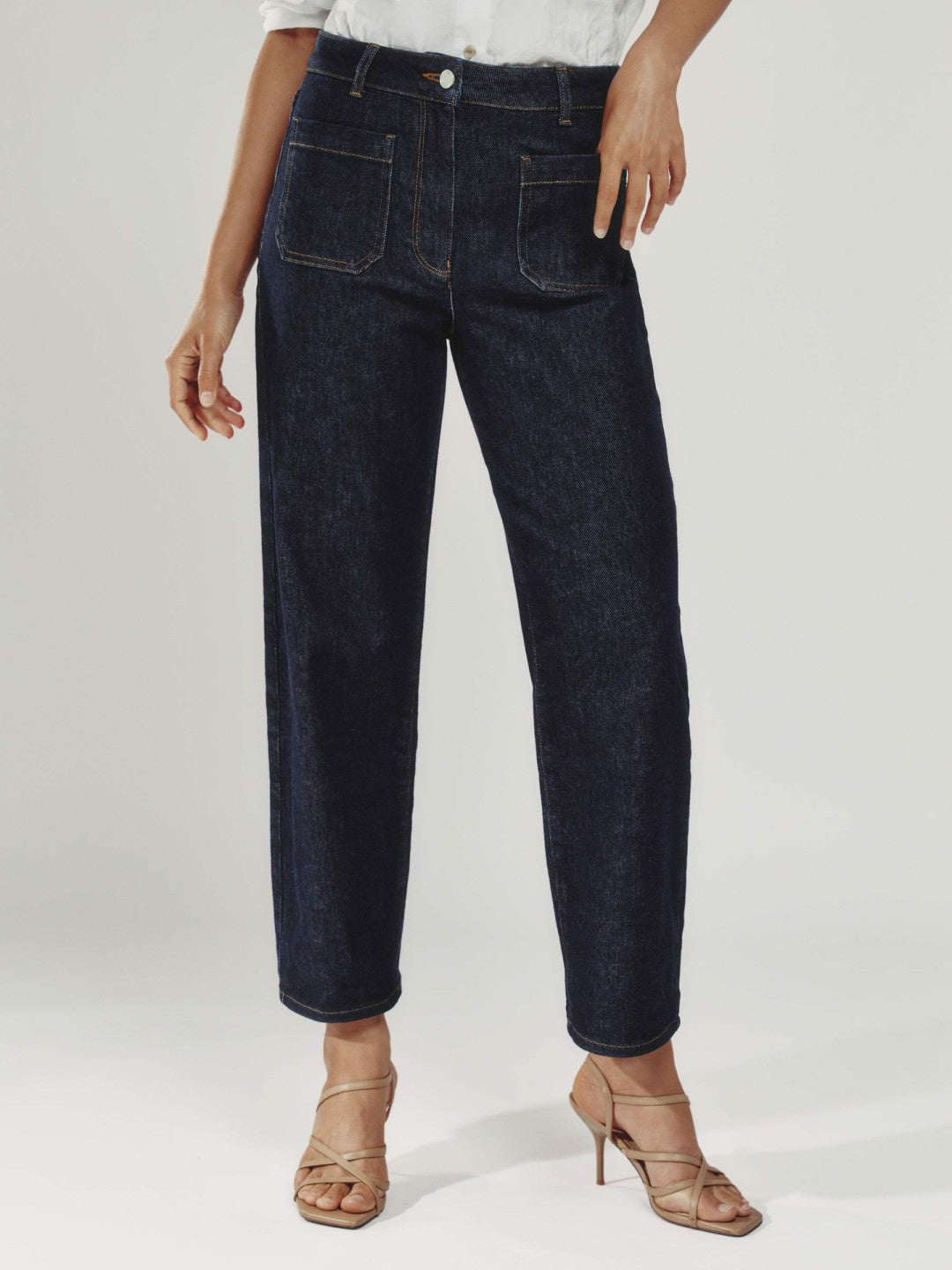 Petite Straight Leg Patch Pocket Jeans Dark Blue | Womens