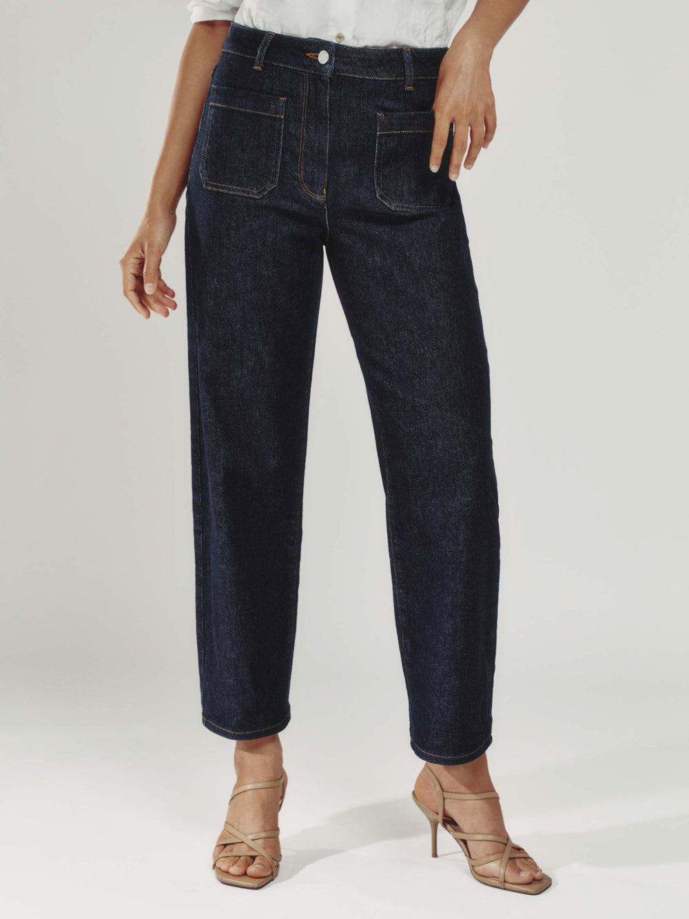 Petite Straight Leg Patch Pocket Jeans Dark Blue | Womens