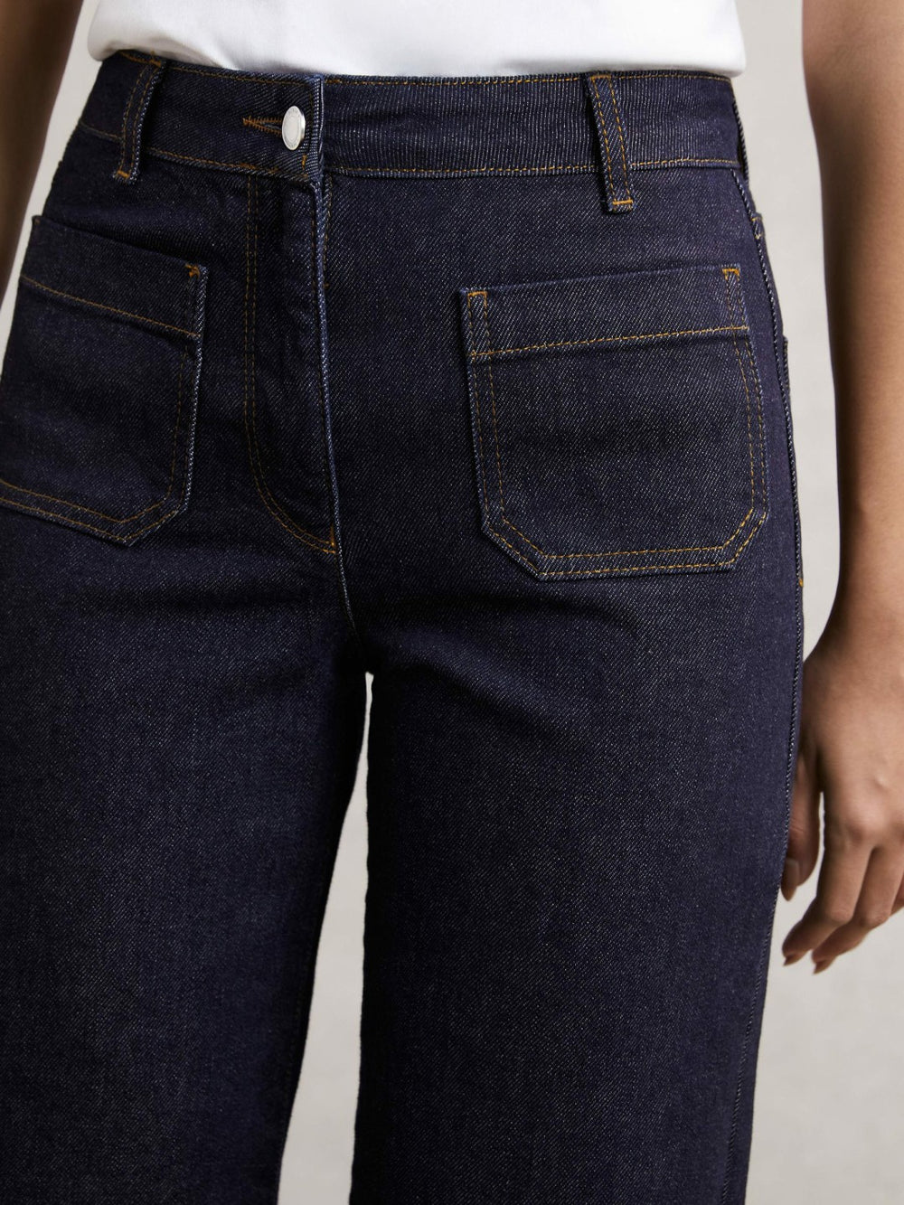 Petite Straight Leg Patch Pocket Jeans Dark Blue | Womens