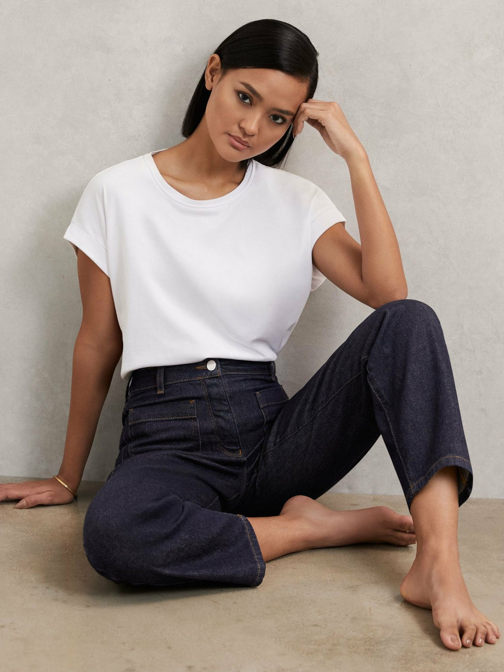 Petite Straight Leg Patch Pocket Jeans Dark Blue | Womens